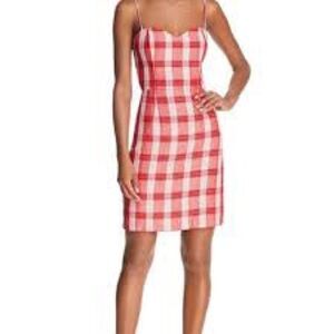 BARDOT Red White Checkered Mini Dress Linen Blend Sleeveless 8 M Party Picnic